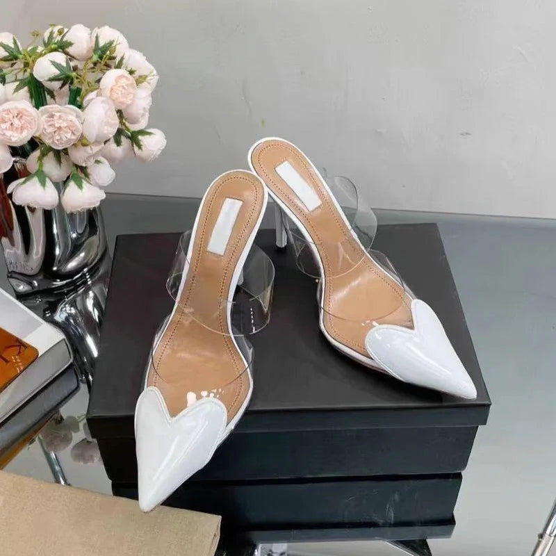 Colorful Heart-Shaped Transparent Sexy Patchwork Color Sandals Women Half-Toe Pointed
