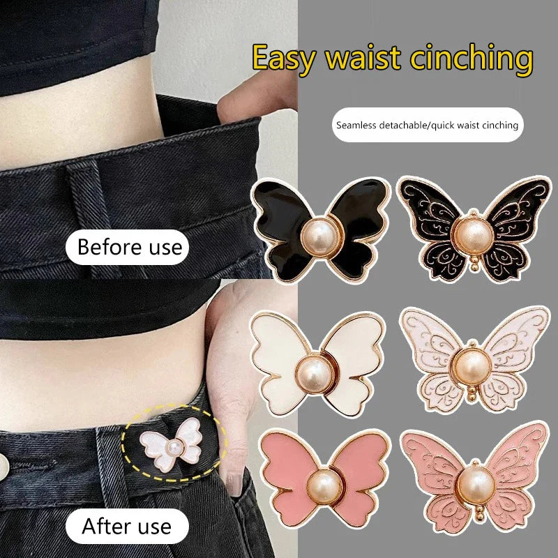 Adjustable Clips Butterfly Jeans Button For Pant Skirts Waist Tightener Buckle Snap Button Adjuster Pants Pin Retractable Button