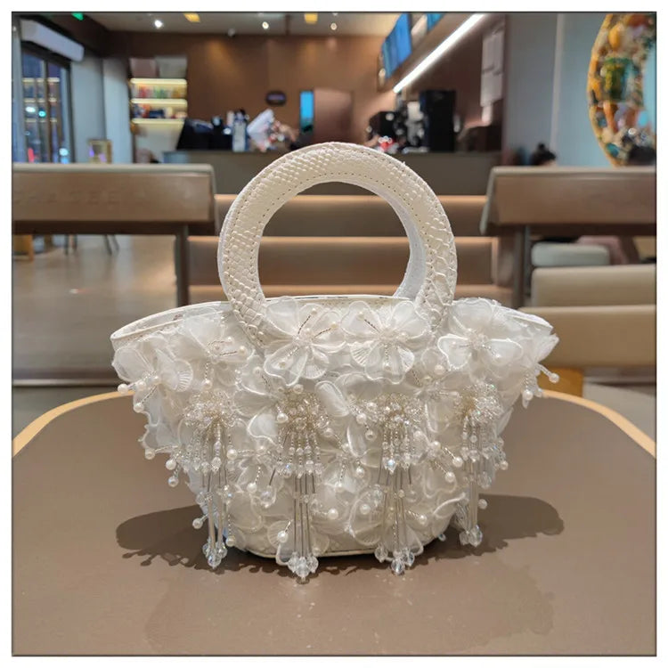 Tassel Flower Ita Bag Women New Shoulder Crossbody Sac A Main Lace Women's Bag Bucket Female Leather Handbag
