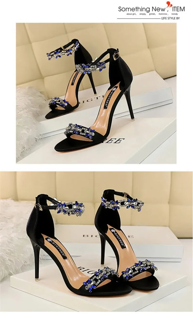 Fashion Designer Women's Shoes Luxury Rhinestone High Heeled Sandals for Woman Summer New Open Toe Casual Shoes Sandalias Mujer