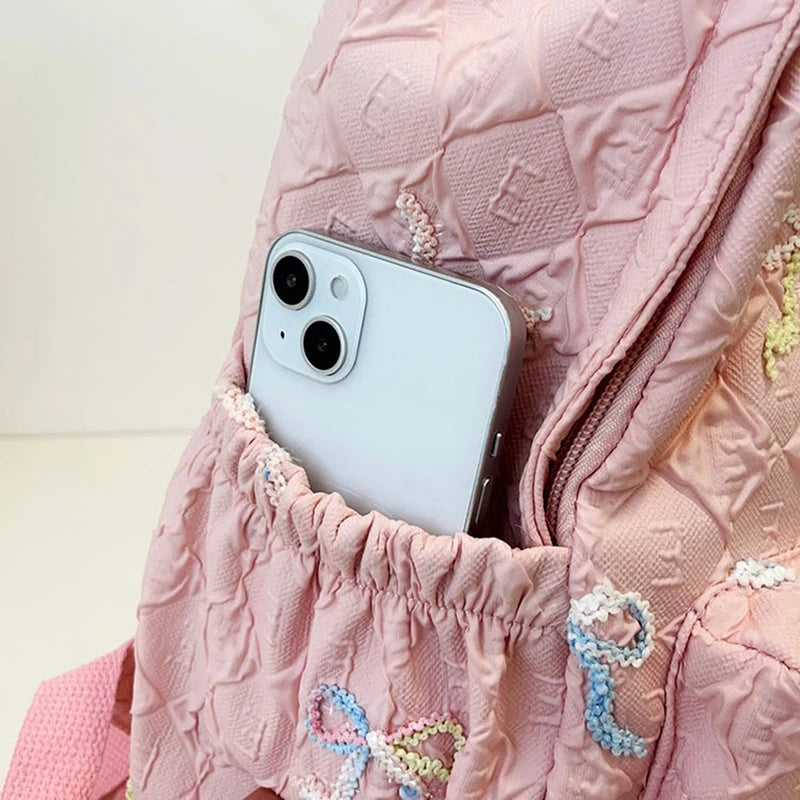Versatile Junior High School Student Travel Laptop Backpack Cute Schoolbag Female Middle School Student Fashion Bowknot Backpack