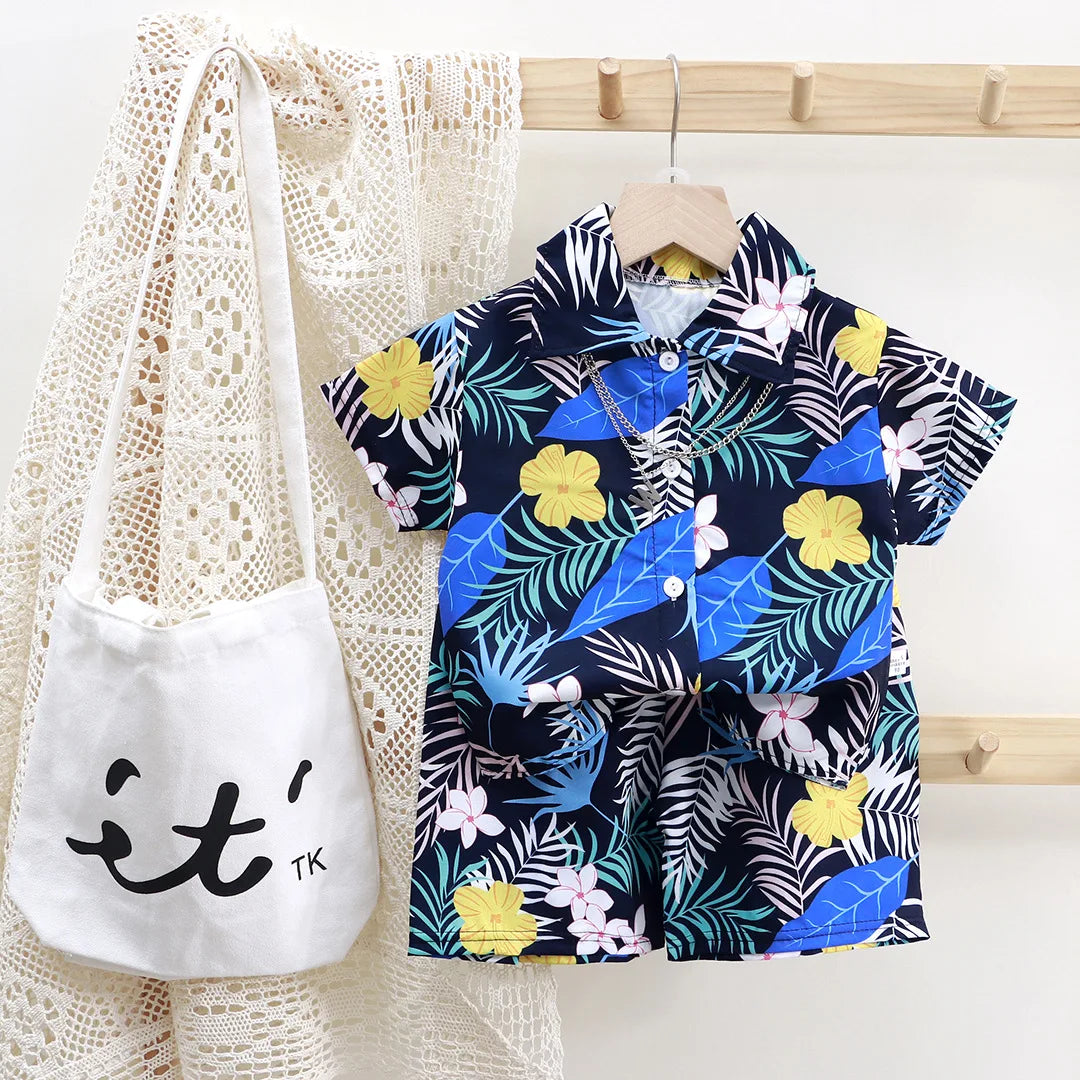 2PC Summer Baby Boys Clothes Set Children Boys Cartoon T-shirts + Shorts  Beach Outfits Kids Boys Tracksuits Vacation Suits