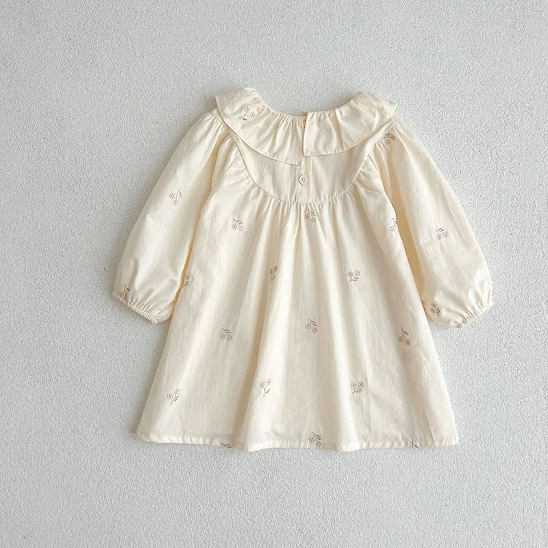 2026 New Baby Girl Party Dress Kids Long Sleeved Dress Spring 2-6Y Cotton Embroidery Baby Lapel Dress Princess sweet Dresses