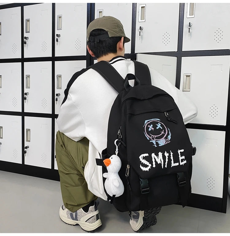 Fashion Cute Cartoon Pattern Waterproof Student School Bag, Casual Large Capacity Nylon Zipper Backpack Woman and Man, Unisex