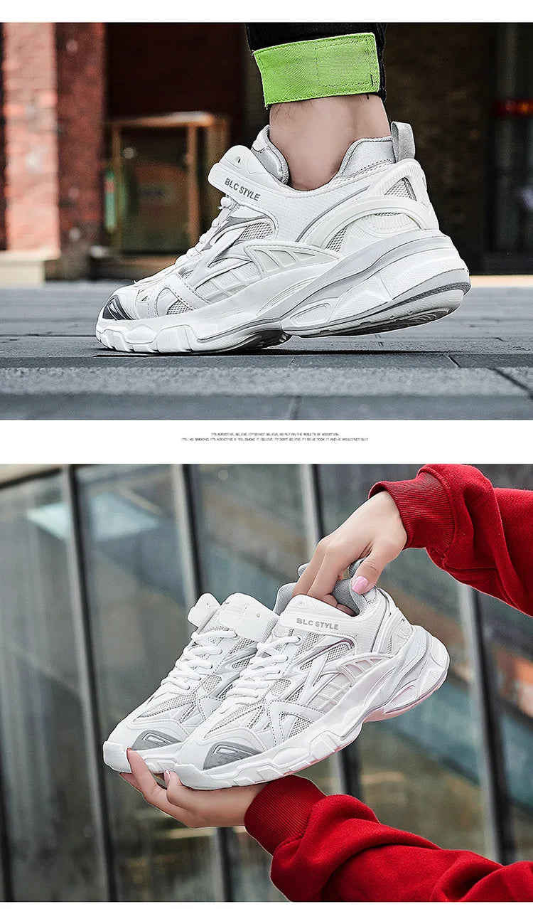 VIPOL Men's fashionable and versatile casual sports shoes, couple white sneakers, thick-soled height-increasing trendy shoes