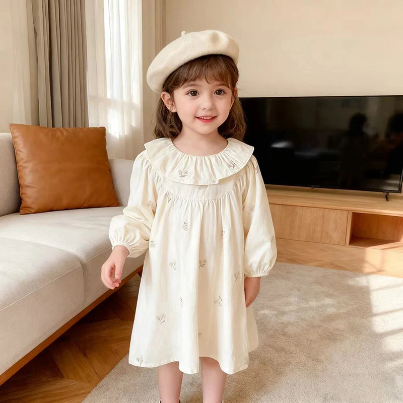 2026 New Baby Girl Party Dress Kids Long Sleeved Dress Spring 2-6Y Cotton Embroidery Baby Lapel Dress Princess sweet Dresses