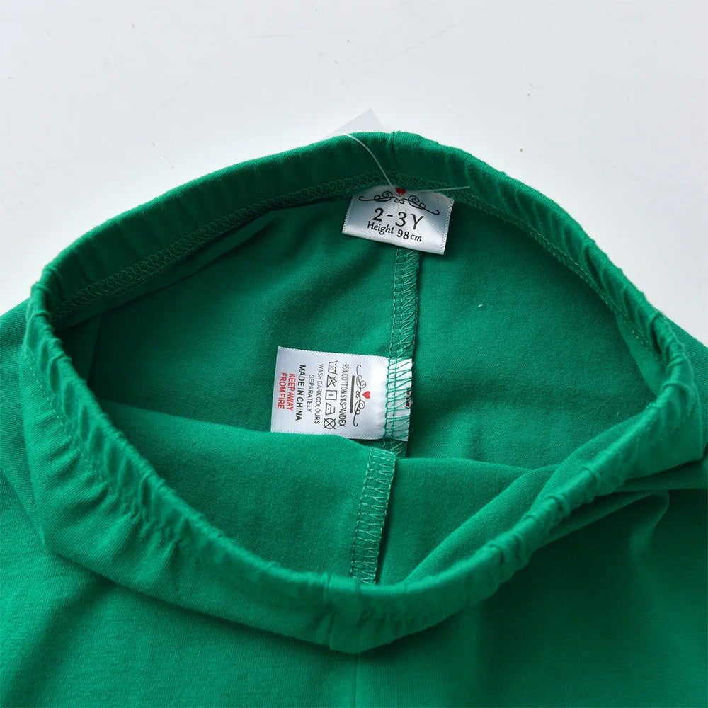 DXTON Toddler Cotton Leggings Baby Girls Pencil Pants Four Seasons Green Solid Christmas Man Applique Girls Skinny Trousers