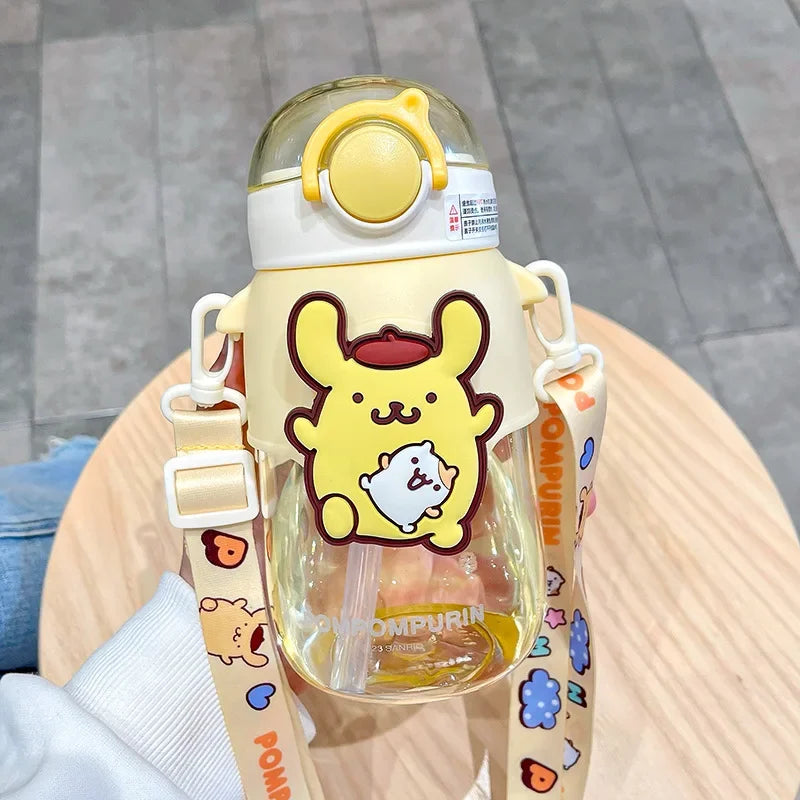 690ml Sanrio Large Capacity Water Bottle Cinnamoroll Kuromi My Melody Portable Straw Water Cup for Outdoor Sports Fitness