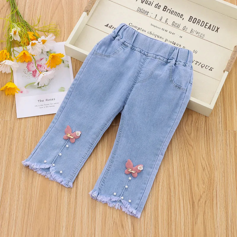 Spring Autumn New Children's Elastic Slit Flared Pants Baby Girls' Casual All Match Jeans Children Outer Wear Fashion Trousers
