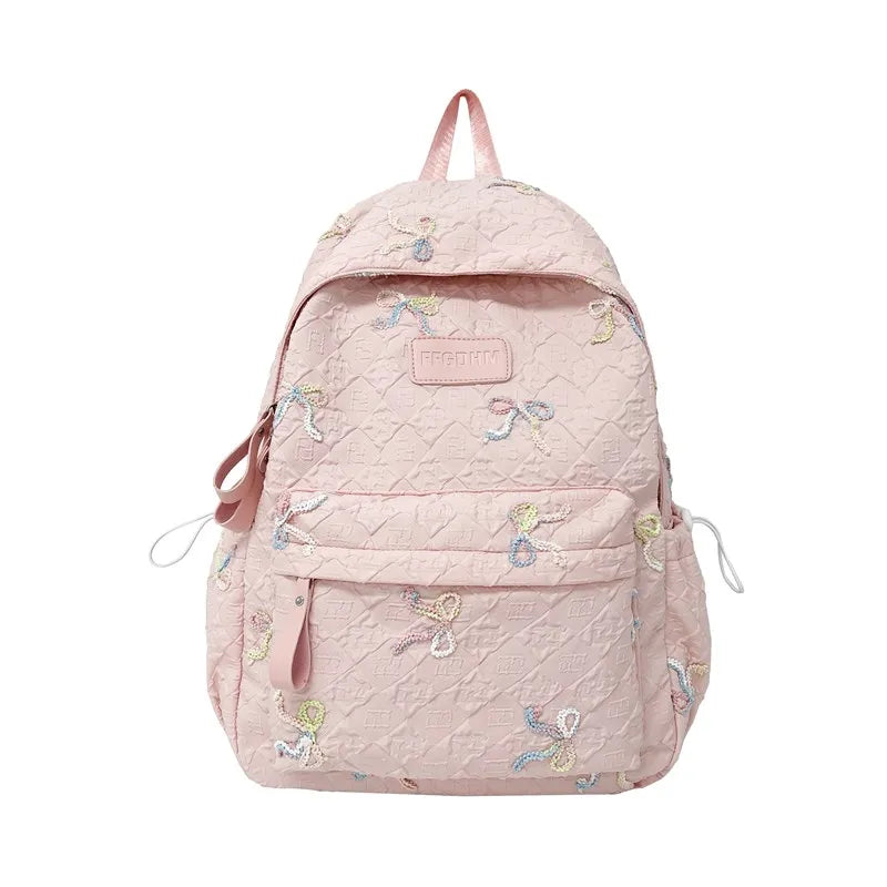 Sweet Backpacks For Girl Embroidery Bow Cute Mini Backpack INS Fashion School Backpack Kawaii Stylish Knapsack Feminina Backpack