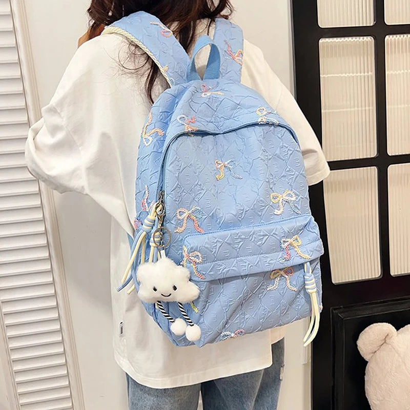 Versatile Junior High School Student Travel Laptop Backpack Cute Schoolbag Female Middle School Student Fashion Bowknot Backpack