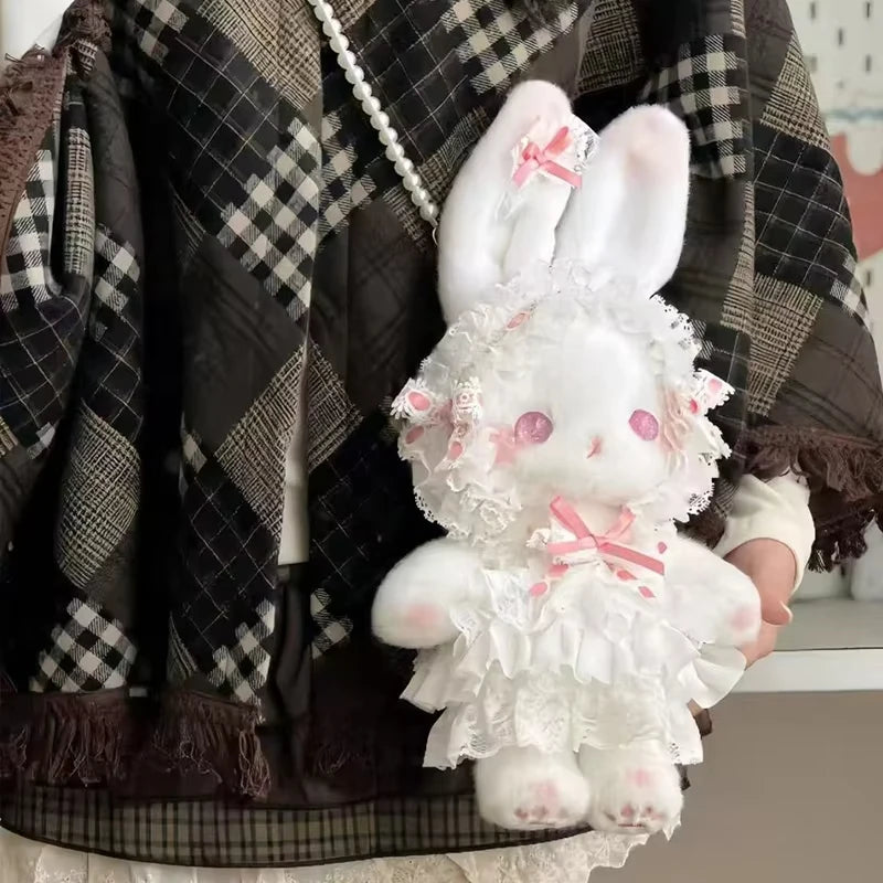 Kawaii Lolita Rabbit Shoulder Bag Cute Plush Crossbody Bag Y2K Girl Accessories Dolls Toys Pearl Chain Strap Makeup Bag