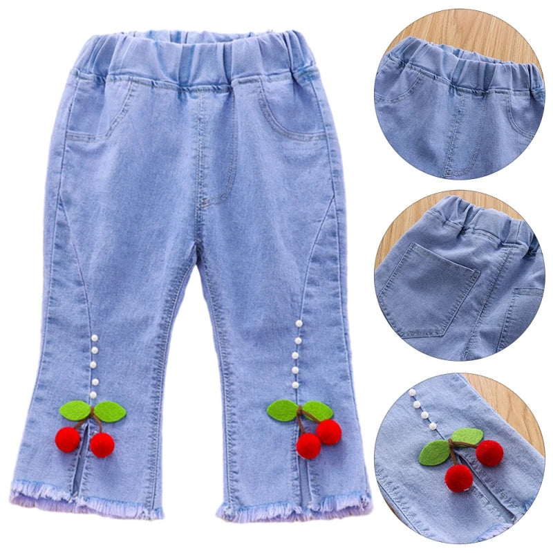 Kids Girls Children Jeans Autumn Spring Cute Bowknot Long Pants Fashion Casual Trousers Baby Girls Denim Pants