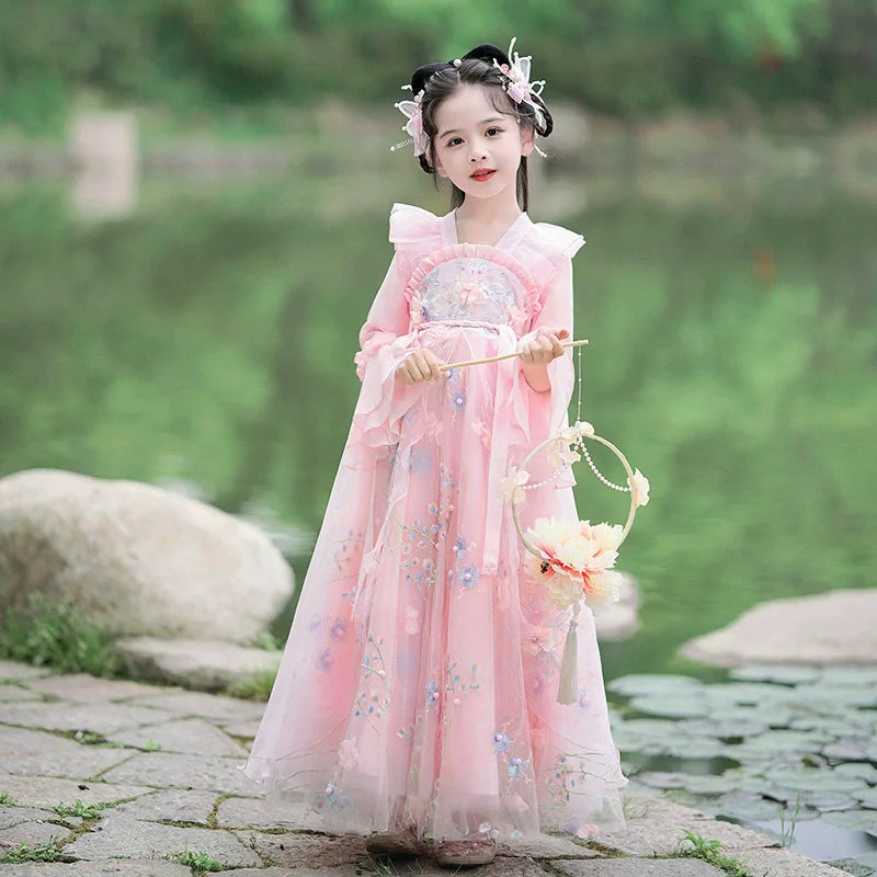 Infant Toddler Ancient Kid Traditional Dresses Chinese Baby Girl Costume Folk Dance Performance Child Fairy Pink Hanfu Dress