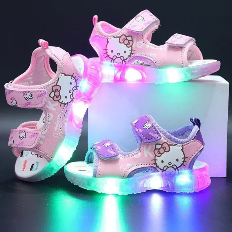 2025 Summer New Baby Girls Led Light Sandals Cute Hello Kitty Children's Casual Shoes Anti-slip Kids Beach Shoes Outdoor Shoes