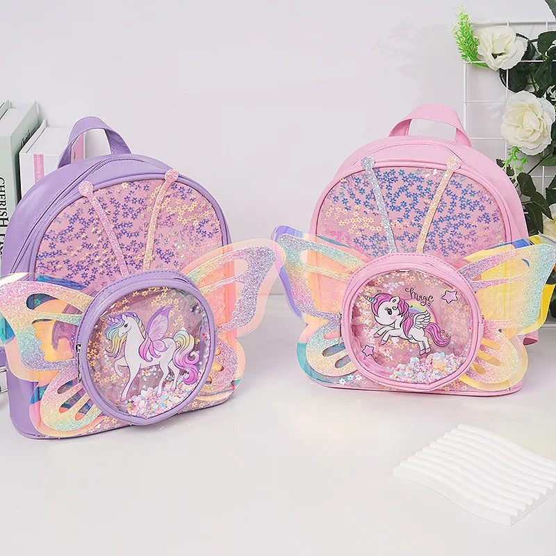 Fashionable Kid Bag for Girl Cartoon Unicorn Sequin Laser Butterfly Wings Backpack Girl School Backpack Mochila Infantil Menina