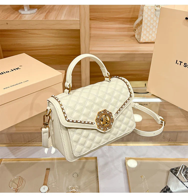 Women's handbag designer Lingge square bag women's 2024 new high-end texture handbag autumn/winter crossbody shoulder bag