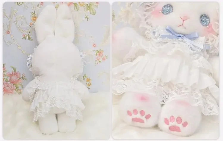 Kawaii Lolita Rabbit Shoulder Bag Cute Plush Crossbody Bag Y2K Girl Accessories Dolls Toys Pearl Chain Strap Makeup Bag