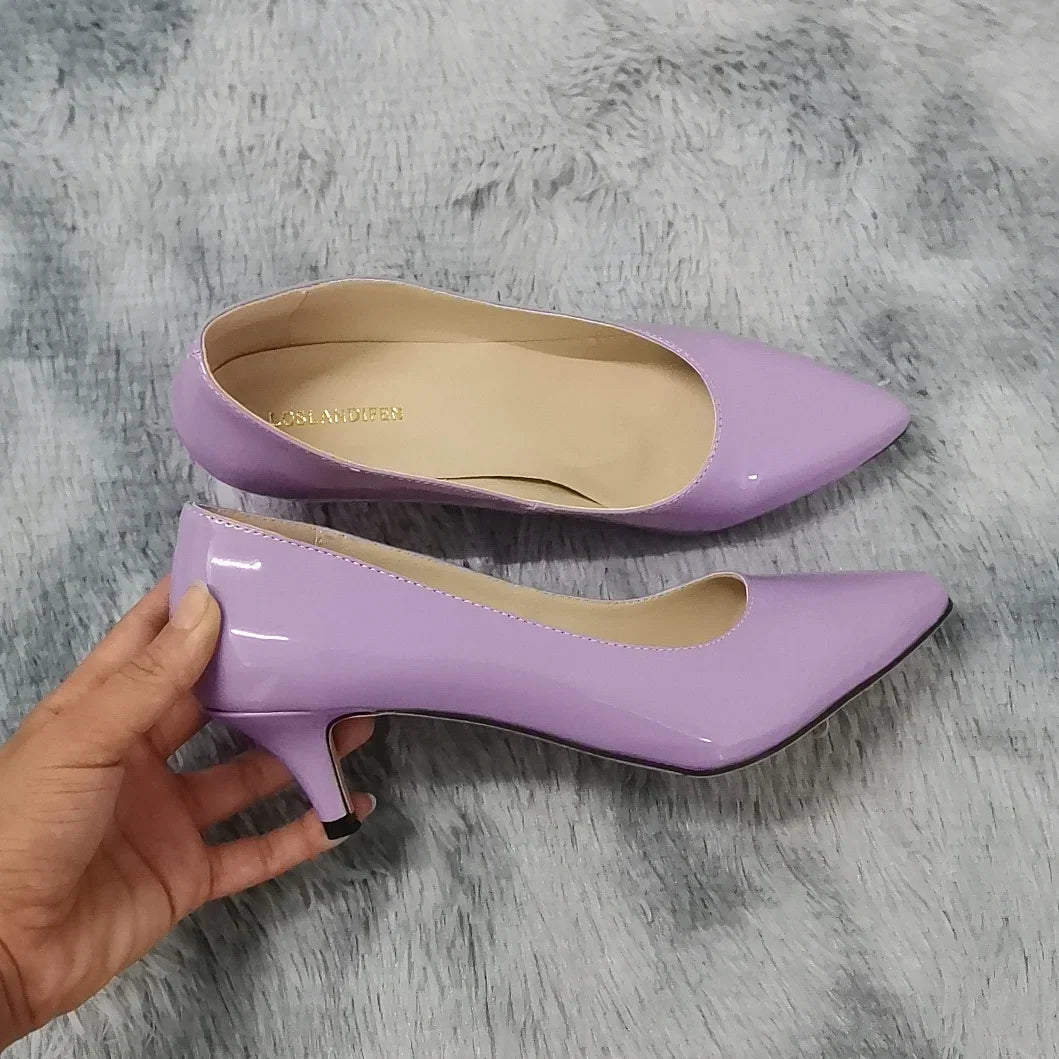 LOSLANDIFEN Classic Sexy Pointed Toes 5cm Low Med Kitten High Heels Women Pumps Shoes Spring Brand Design Dress Wedding Shoes