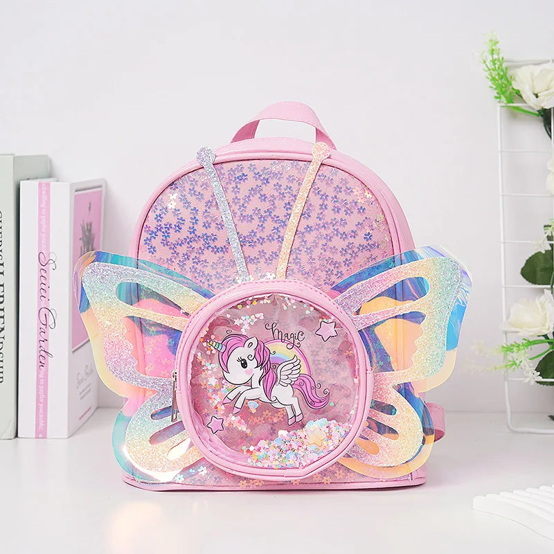 Fashionable Kid Bag for Girl Cartoon Unicorn Sequin Laser Butterfly Wings Backpack Girl School Backpack Mochila Infantil Menina