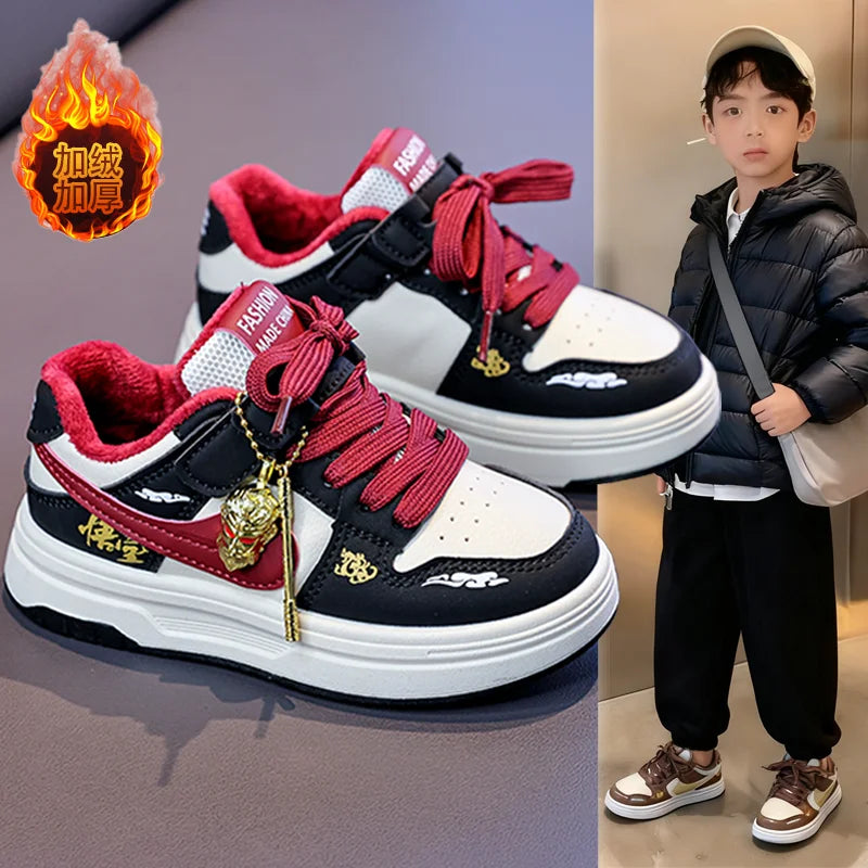 2026 Winter New Arrival Children's Fleece-Board Shoes for Boys and Girls - Soft Sole Anti-Slip Casual and Sports Footwear