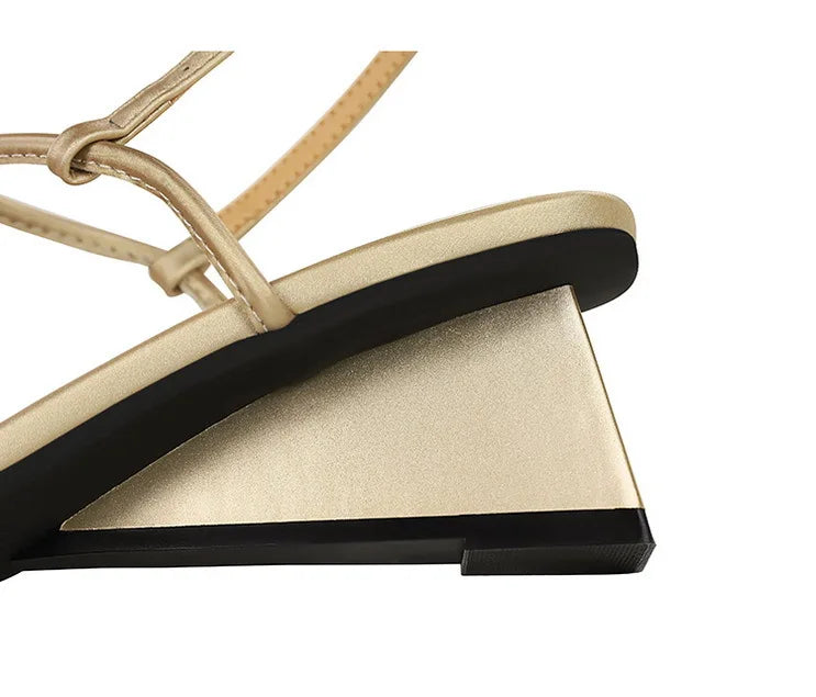 Wedge Heel with Herringbone Sandals Women's Rhinestone Thin Strap Toe Women's High Heels