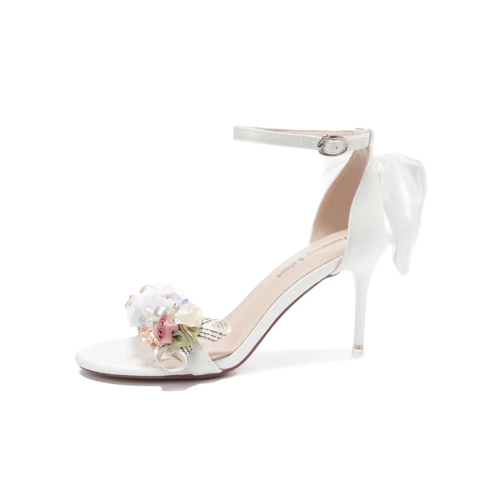 Summer Fashion Shoes Woman Pumps Open Toe Satin Flower Bow Buckle High Heels Ladies Sandals Women's Dress Wedding Party Shoes