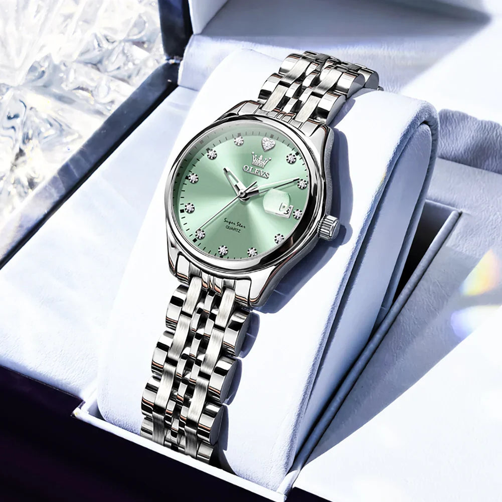 OLEVS Women's Watches 5649L Trend Fashion Original Quartz Watch for Lady Stainless Steel Strap Waterproof Luminous Date Elegant