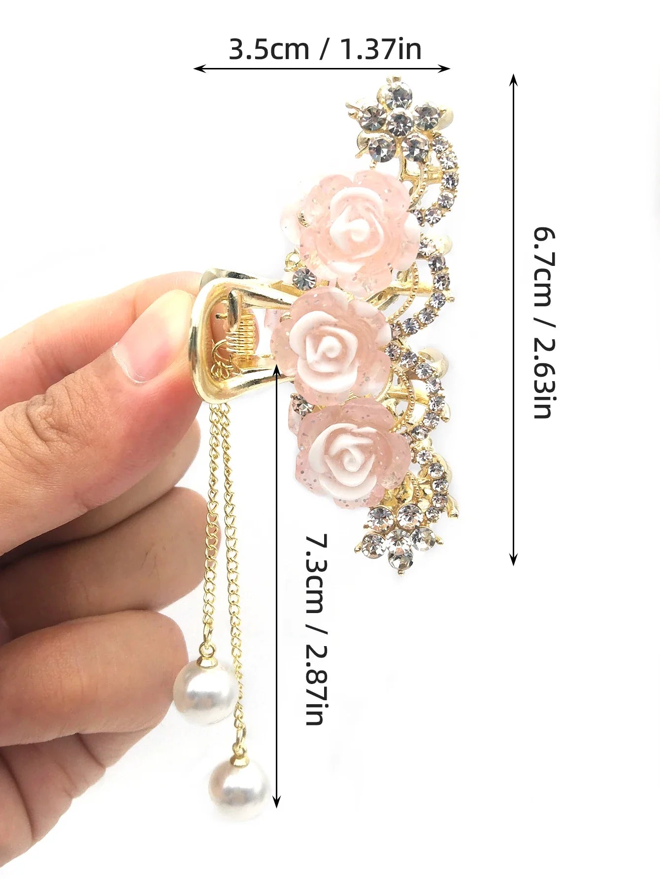 1pcs Fashion Elegant Exqusite Crystal Flower Pearl Tassel Hair Claws For Women Girls Party Ponytail Hair Accessories