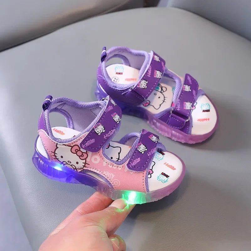 2025 Summer New Baby Girls Led Light Sandals Cute Hello Kitty Children's Casual Shoes Anti-slip Kids Beach Shoes Outdoor Shoes