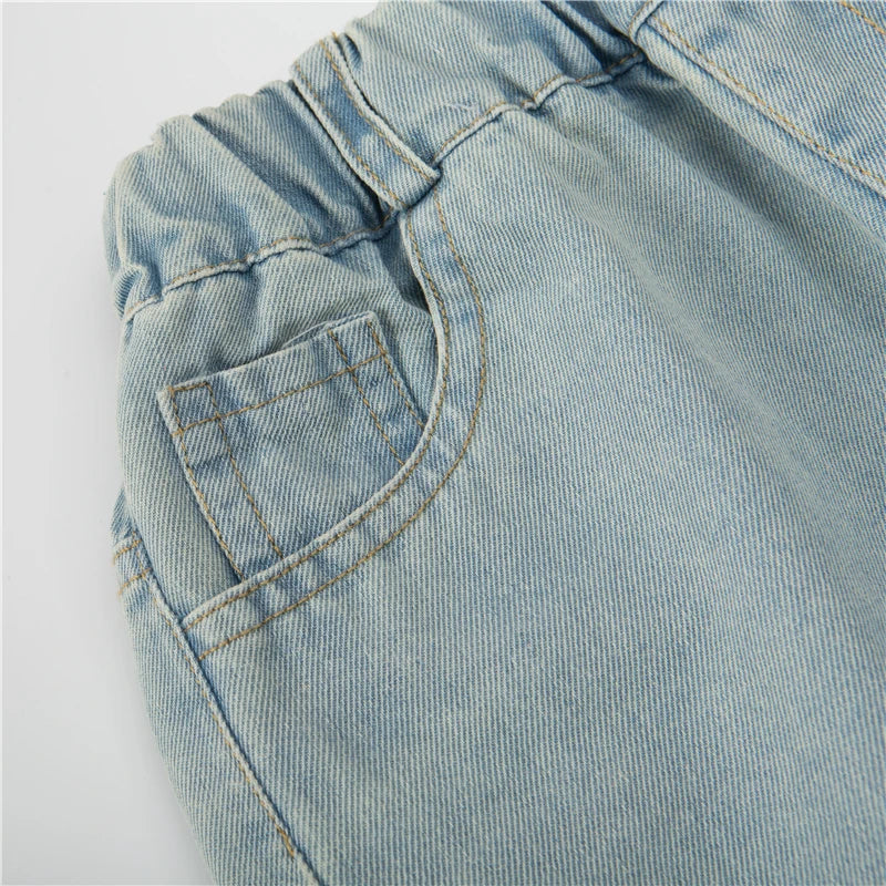 Autumn Kids Child Straight Jeans with Bows on The Side for Teens Girls Fashion Loose Fit Denim Pants Child Casual Jeans Trousers