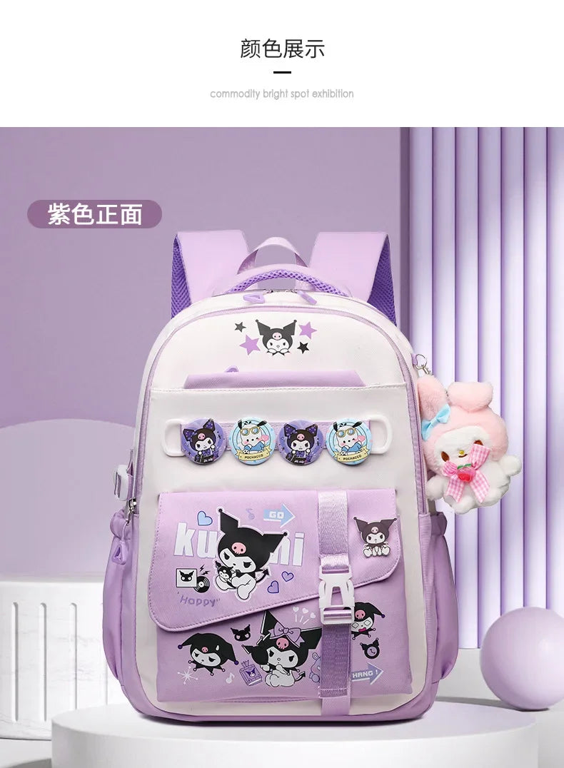 Cinnamoroll Backpack Badges Plush Pendant Casual Cute Cartoon Shoulder Bag Adjustable Shoulder Strap Ultralight Gear