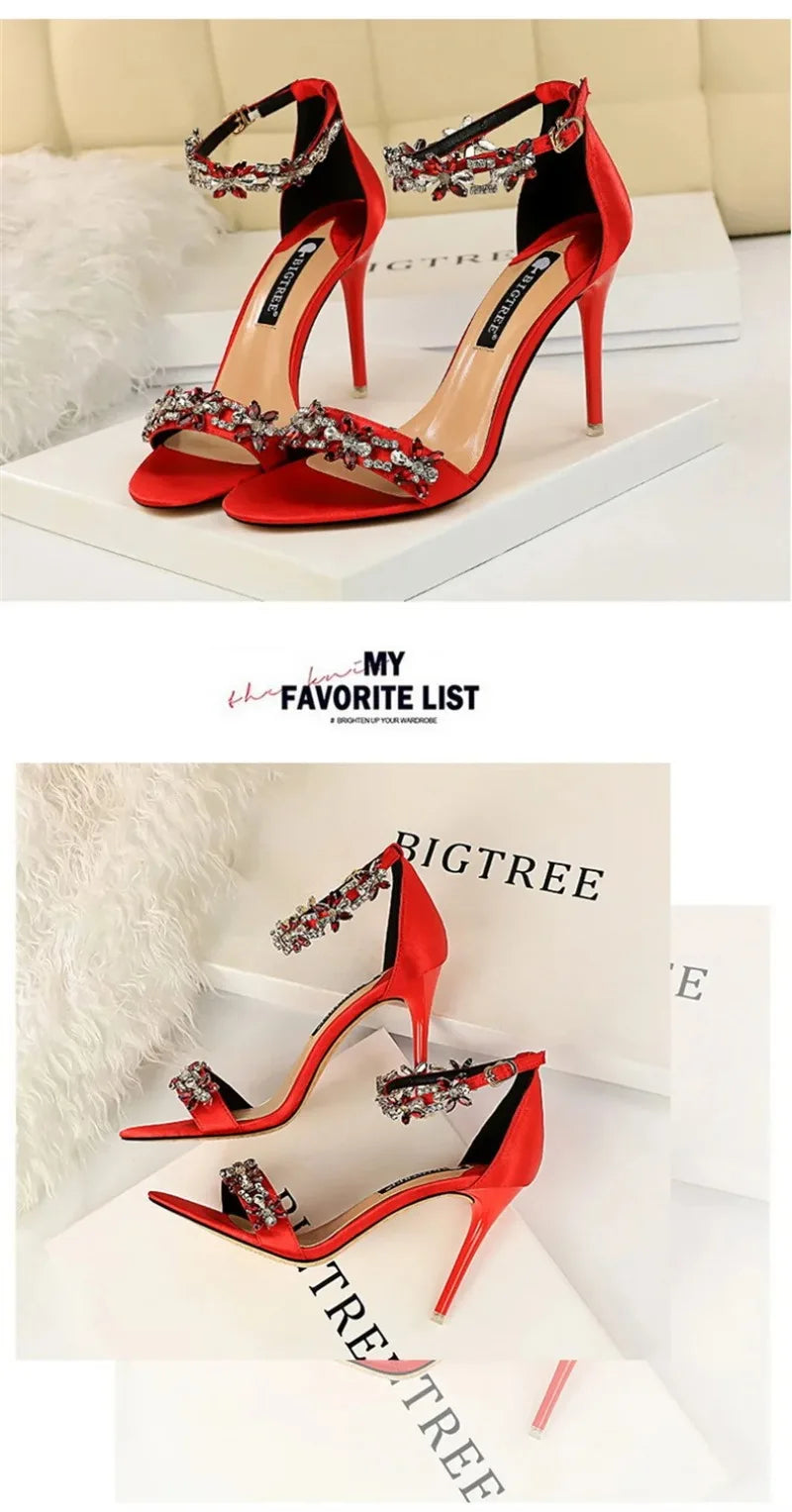 Fashion Designer Women's Shoes Luxury Rhinestone High Heeled Sandals for Woman Summer New Open Toe Casual Shoes Sandalias Mujer