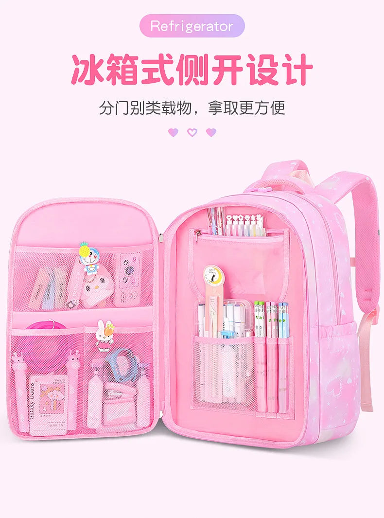 Refrigerator Door Multiple Pockets Light Burden Reduction Elementary School Bag Female Children's Backpack with Pendant