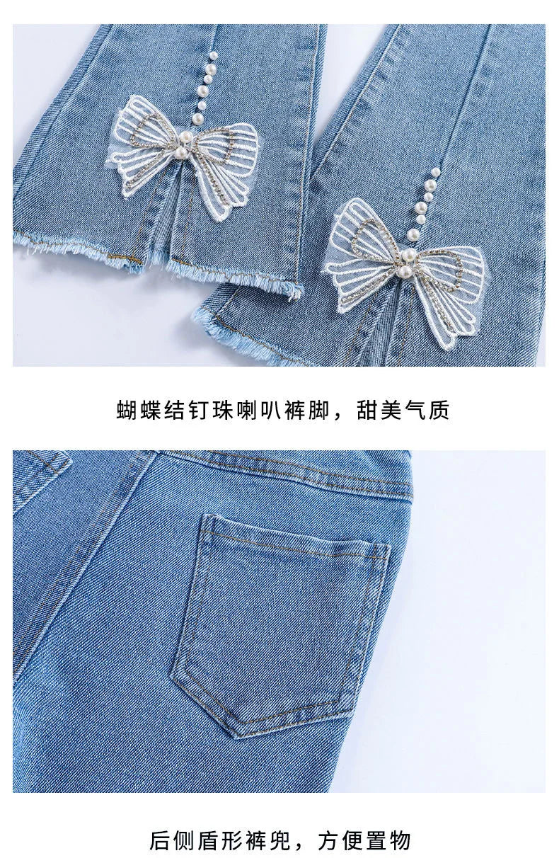 Baby Girls Jeans Children's Clothing Kids Clothes Casual Streetwear Vintage Denim Bell Bottoms Cute Kids Pants Cowboy