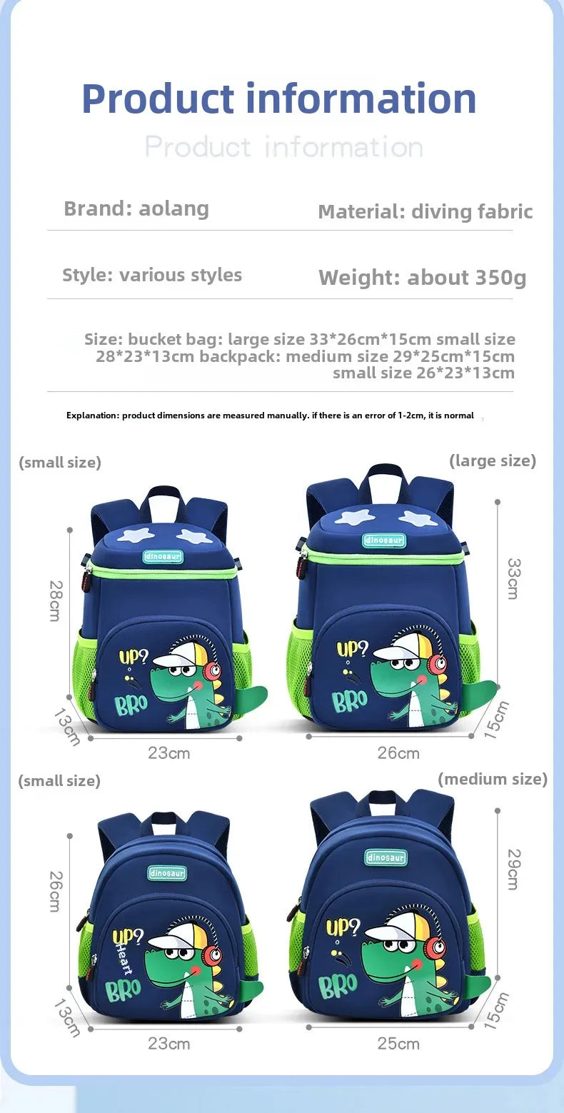 New Cartoon Dinosaur Kindergarten Backpack Spine Protection Lightweight School Bag for Primary School Children
