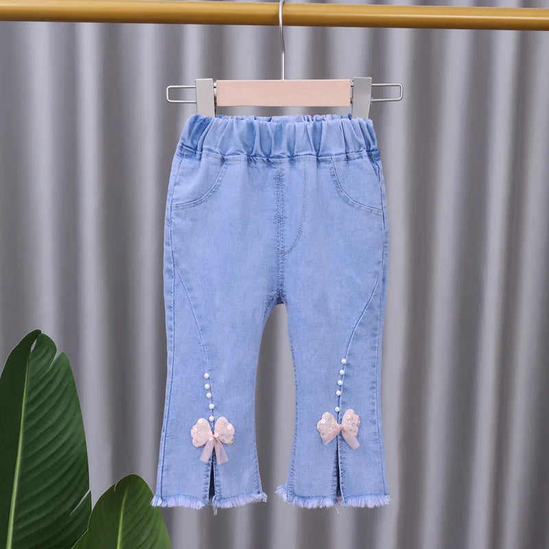 Girls Jeans 2023 New Summer Clothes Korean Loose Children's Denim Trousers Little Kids Casual Pants 1 2 3 4 5 Years