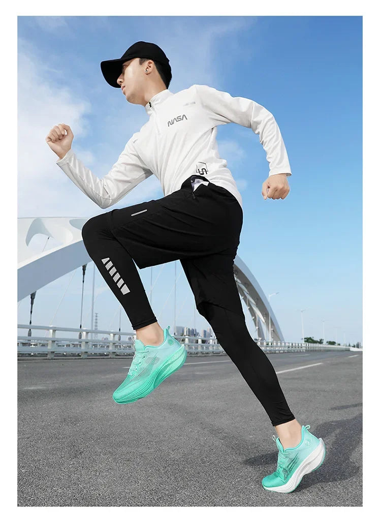 Unisex Breathable Mesh Running Shoes Lightweight Shock Absorption Carbon Plate Casual Versatile Sports Sneakers for Couples