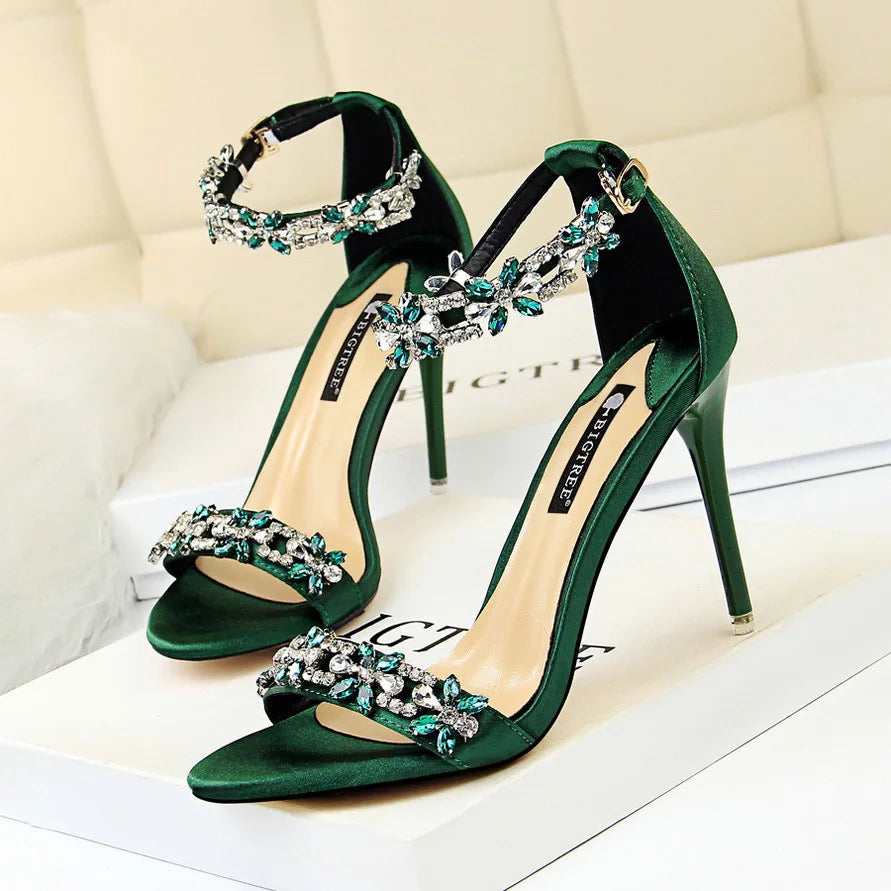 Fashion Designer Women's Shoes Luxury Rhinestone High Heeled Sandals for Woman Summer New Open Toe Casual Shoes Sandalias Mujer