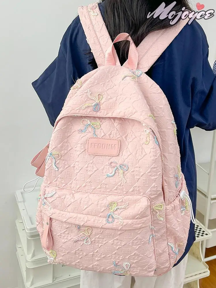 Sweet Backpacks For Girl Embroidery Bow Cute Mini Backpack INS Fashion School Backpack Kawaii Stylish Knapsack Feminina Backpack