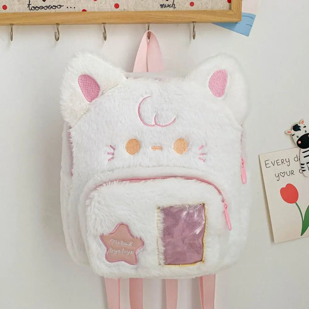 Cute Cat Women Backpack Plush Fluffy Kawaii Small Cartoon Idol Photocard Pouch Itabag Students Lolita Jk Daily Female Bag