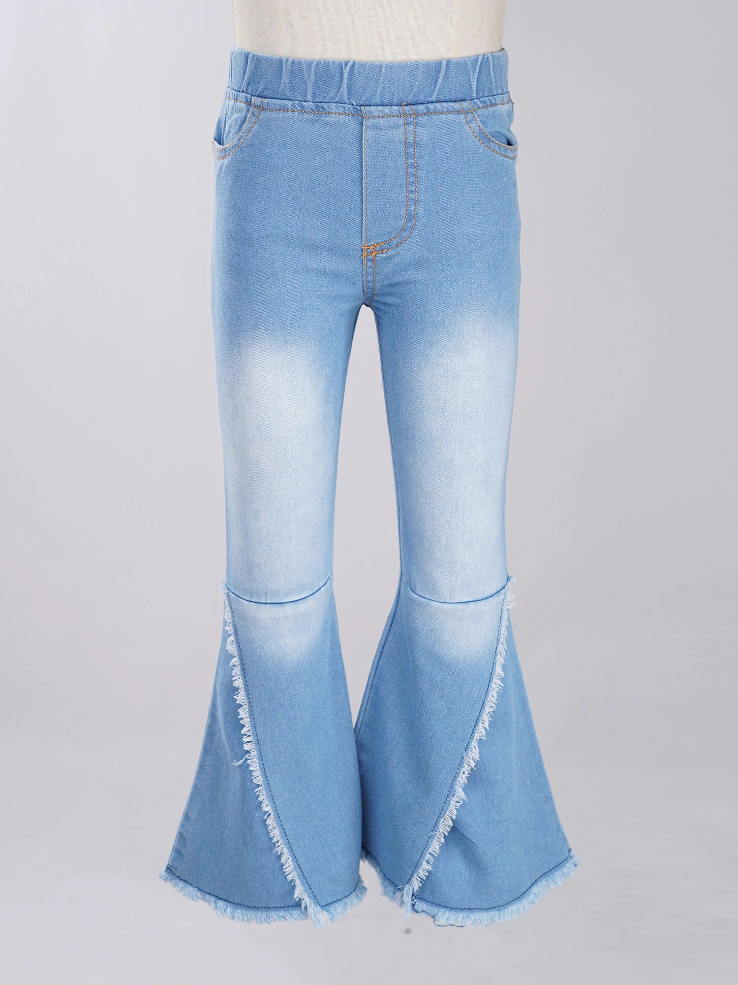 Kids Baby Girls Flare Pants Crisscross Ripped Bell Bottom Hem Denim Wide-leg Pants Children Toddler Cute Jeans Trousers Clothes