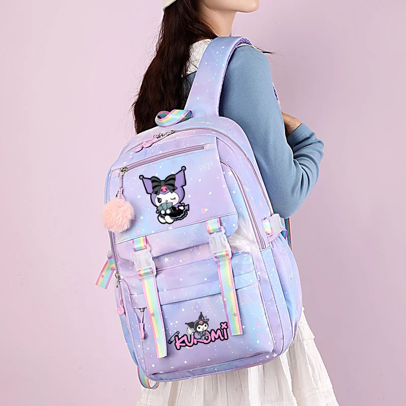 Cinnamoroll Teen Girls Backpack Teen Travel SchoolBag, Large Capacity Lightweight Kuromi Print Daypack for School or Daily Use