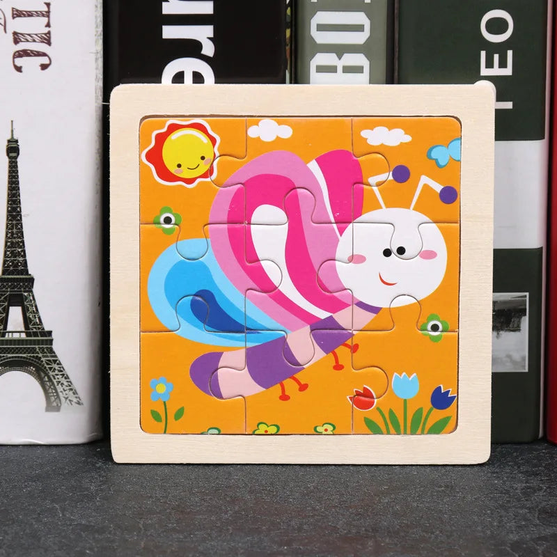 Wooden 3D Puzzle Jigsaw for Children Baby Cartoon Animal/Traffic Puzzles Educational Toy Kids Toy Wood Puzzle Small Size 11*11CM