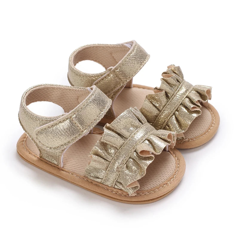 Golden 0-18M Baby Girl Sandals With Butterfly Bow High-Quality Soft Sole Anti Slip Exposed Toe Summer Outdoor First Walking