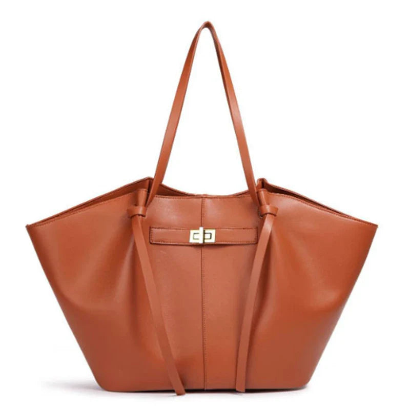 Brand Wing Shaped Handbag Luxury Gold Lock Buckle Design Tote Bag Women Large Capacity Shopping Bag Elegant Commute Underarm Bag