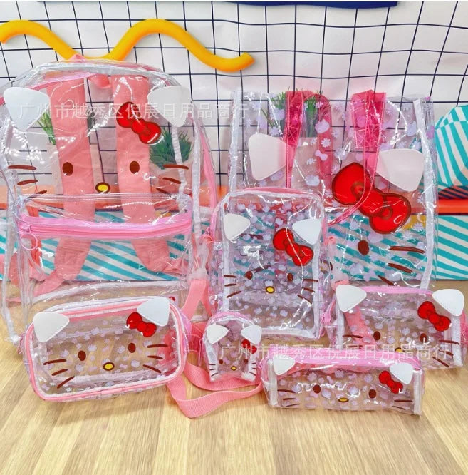 Sanrio Hello Kitty Y2K Waterproof Transparent Backpack Cute Cinnamoroll Cartoon Pvc Large Capacity Storage Bag Student Schoolbag