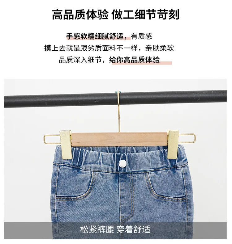 Fashion Jeans for Girls with Butterfly New Arrvial Kids Vintage Tight Denim Flare Pants 2024 Spring Autumn Teenage Slim Trousers