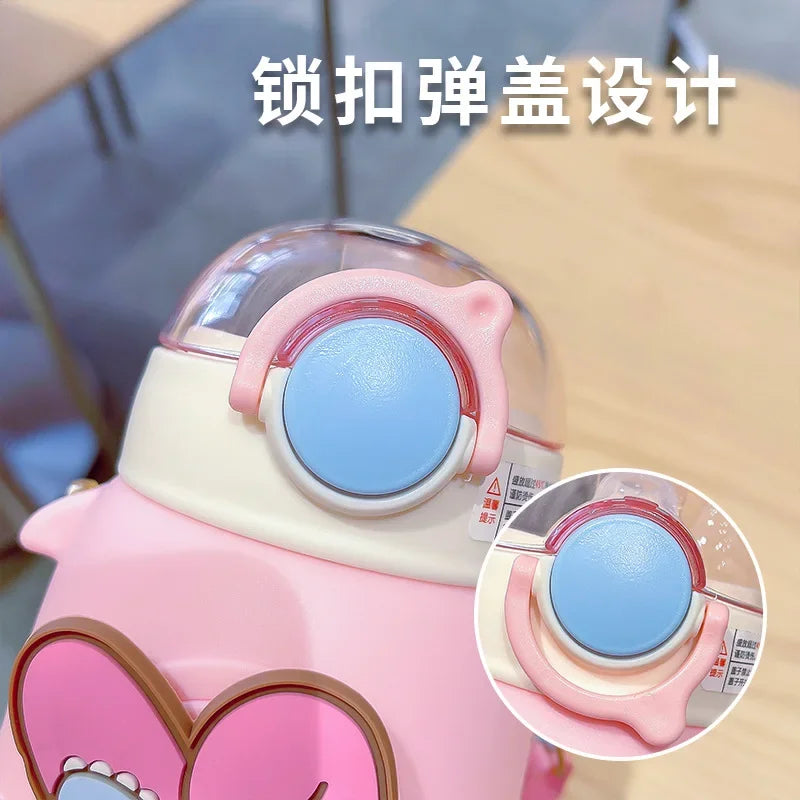 690ml Sanrio Large Capacity Water Bottle Cinnamoroll Kuromi My Melody Portable Straw Water Cup for Outdoor Sports Fitness