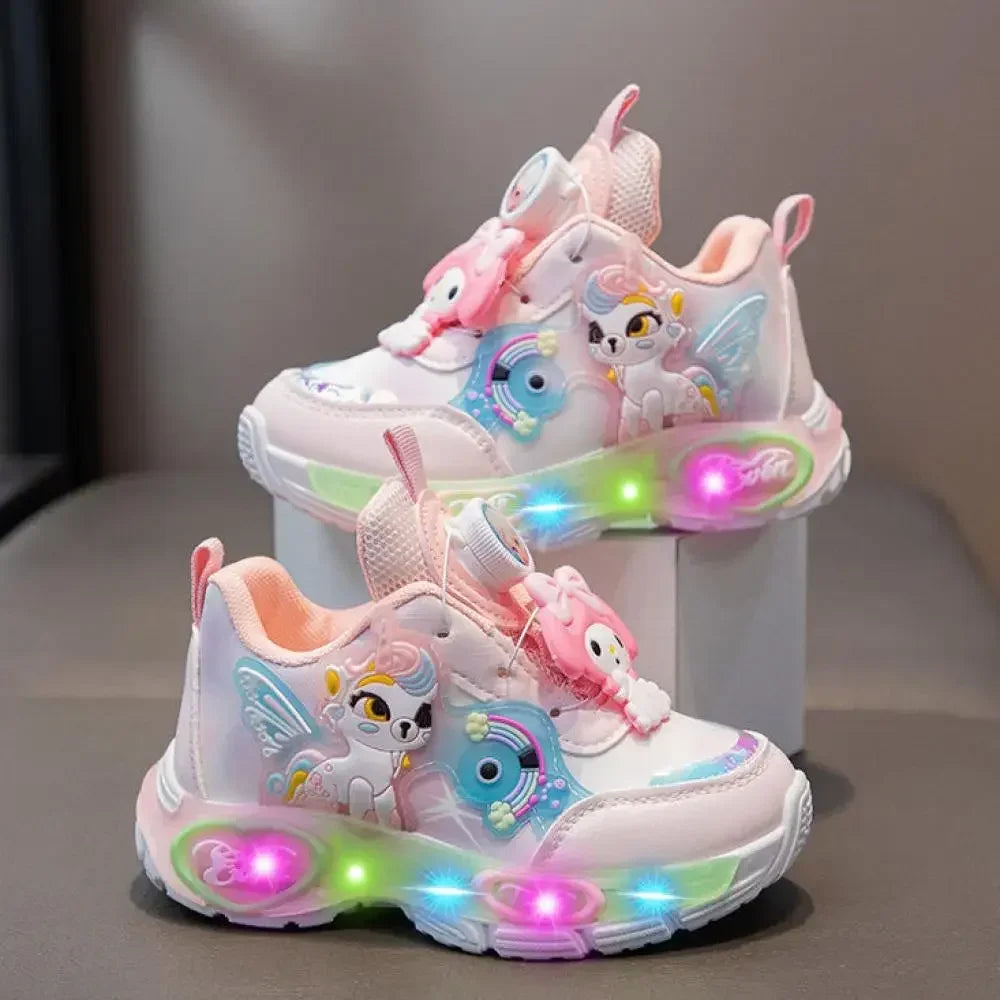 Sanrio Melody Casual Shoes Baby Girls Children's Led Light Sneakers Kawaii Cartoon Spring New Nonslip Sports Shoes Luminous Shoe
